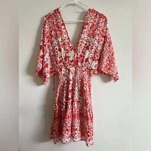 Lovestitch Kimono style red floral mini dress